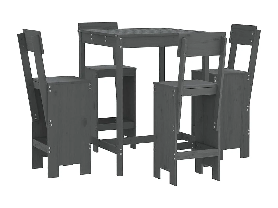 Ensemble de bar de jardin 5 pcs gris bois de pin massif