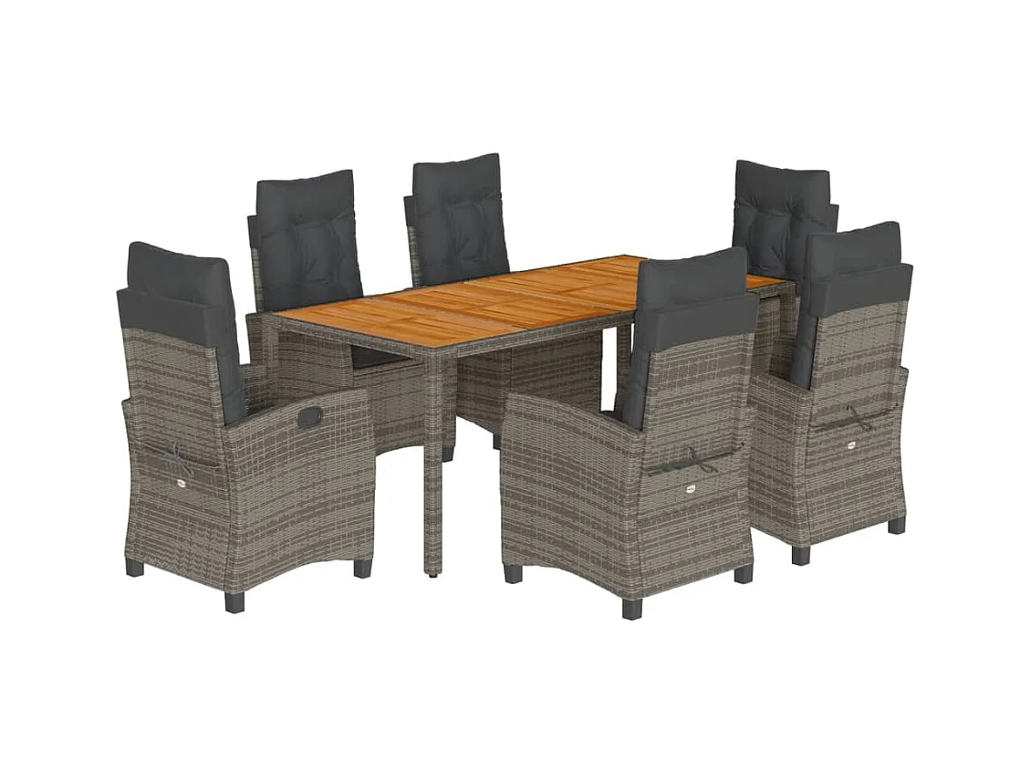 Ensemble à manger de jardin et coussins 7 pcs gris rotin