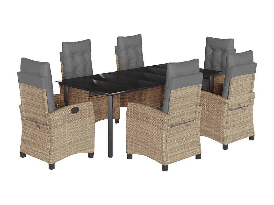 Ensemble à manger de jardin coussins 7 pcs mélange beige rotin