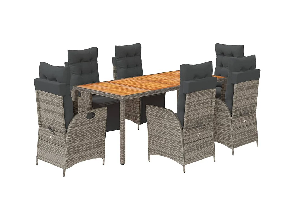 Ensemble à manger de jardin et coussins 7 pcs gris rotin