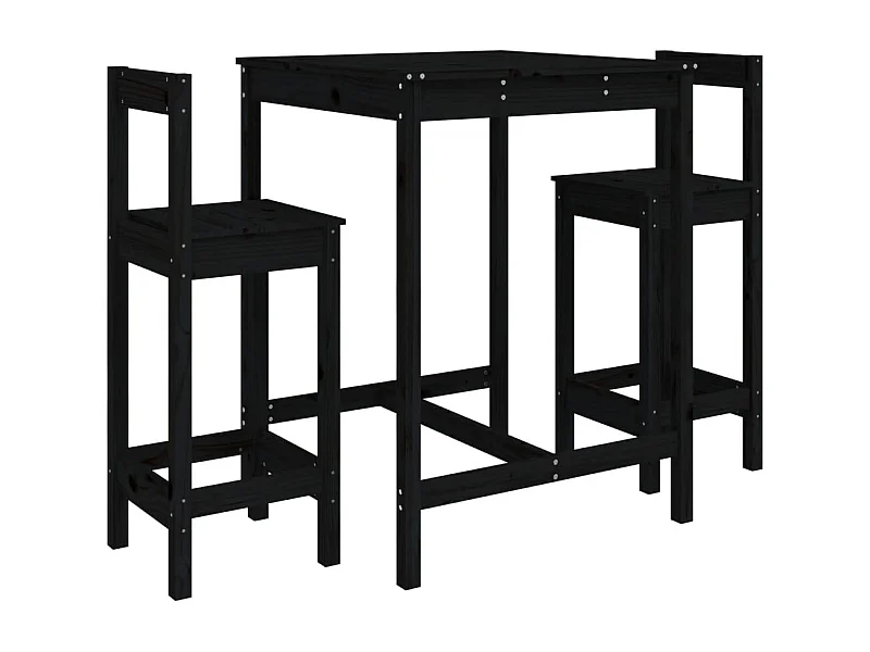 Ensemble de bar de jardin 3 pcs noir bois de pin massif