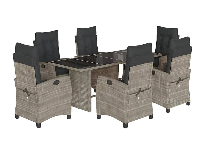 Ensemble à manger de jardin et coussins 7 pcs gris clair rotin