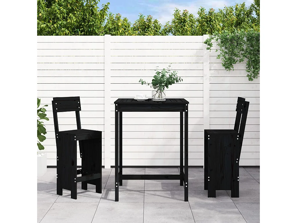Ensemble de bar de jardin 3 pcs noir bois de pin massif