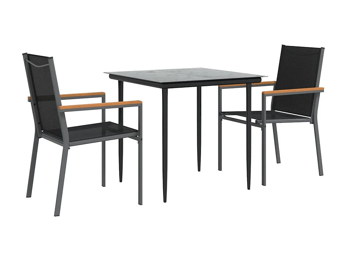 Ensemble à manger de jardin 3 pcs noir textilène et acier