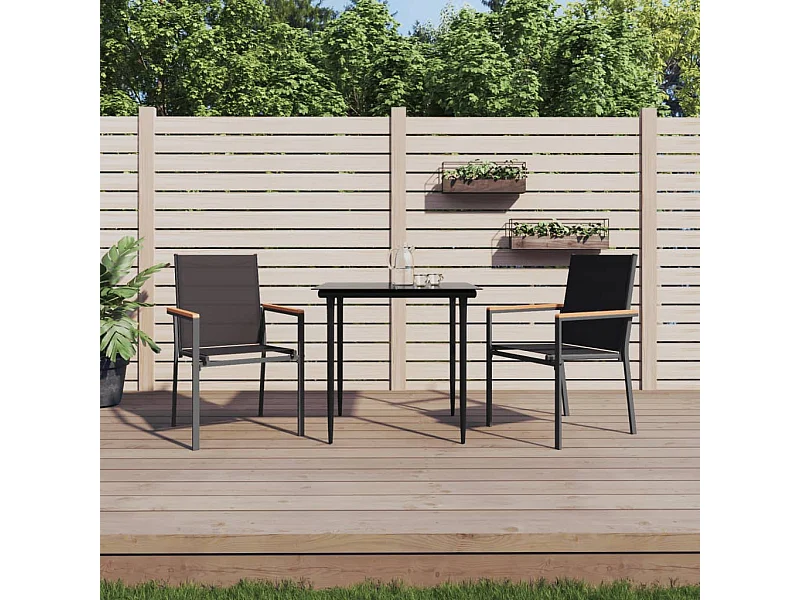Ensemble à manger de jardin 3 pcs noir textilène et acier
