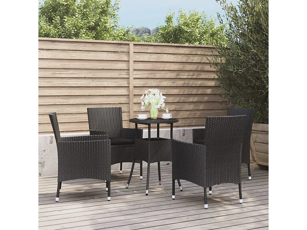 Ensemble de bistro de jardin 5 pcs coussins noir poly rotin