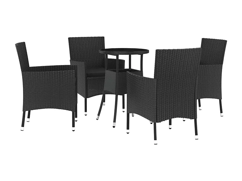 Ensemble de bistro de jardin 5 pcs coussins noir poly rotin