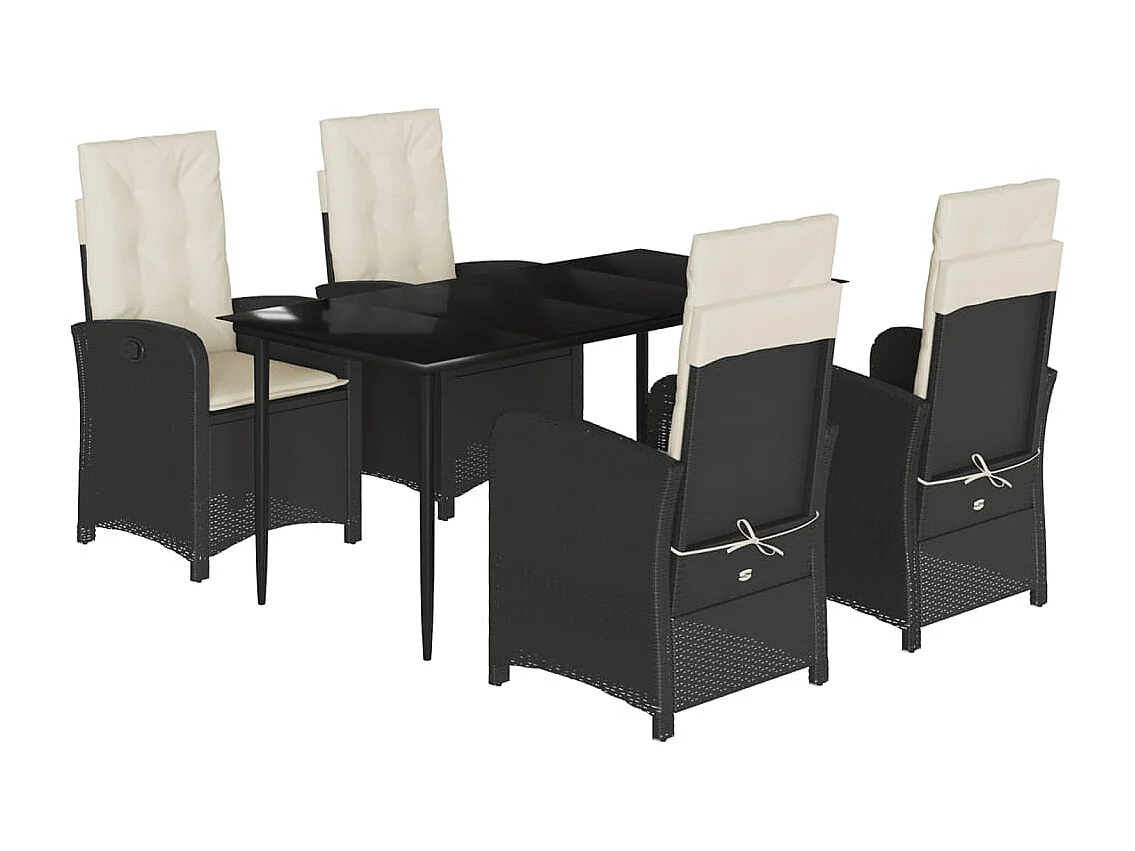 Ensemble à manger de jardin coussins 5pcs Noir Résine tressée