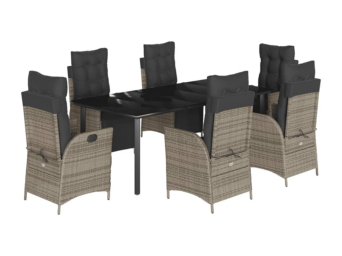 Ensemble à manger de jardin et coussins 7 pcs gris rotin