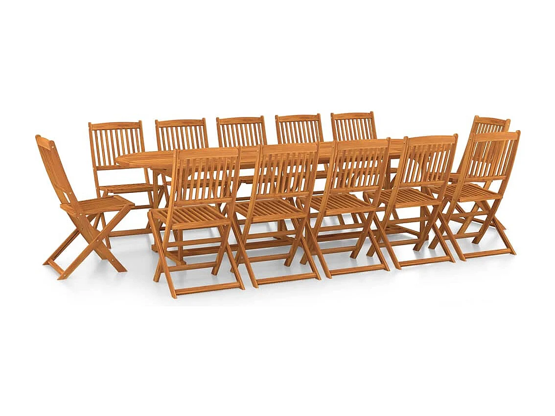 Mobilier à dîner de jardin 13 pcs Bois d'acacia massif 4