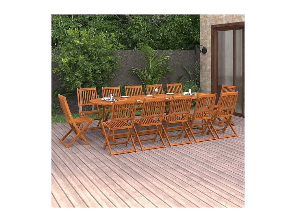 Mobilier à dîner de jardin 13 pcs Bois d'acacia massif 4