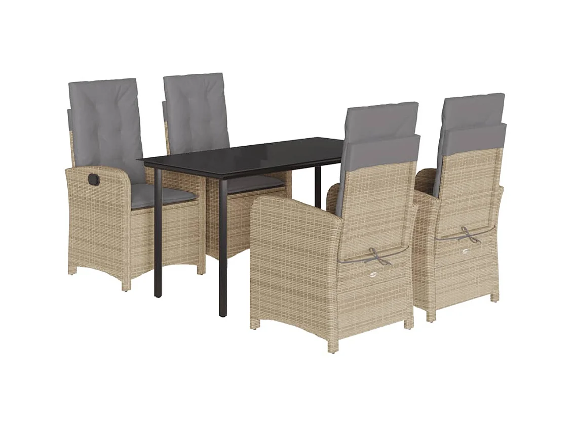 Ensemble à manger de jardin coussins 5 pcs mélange beige rotin