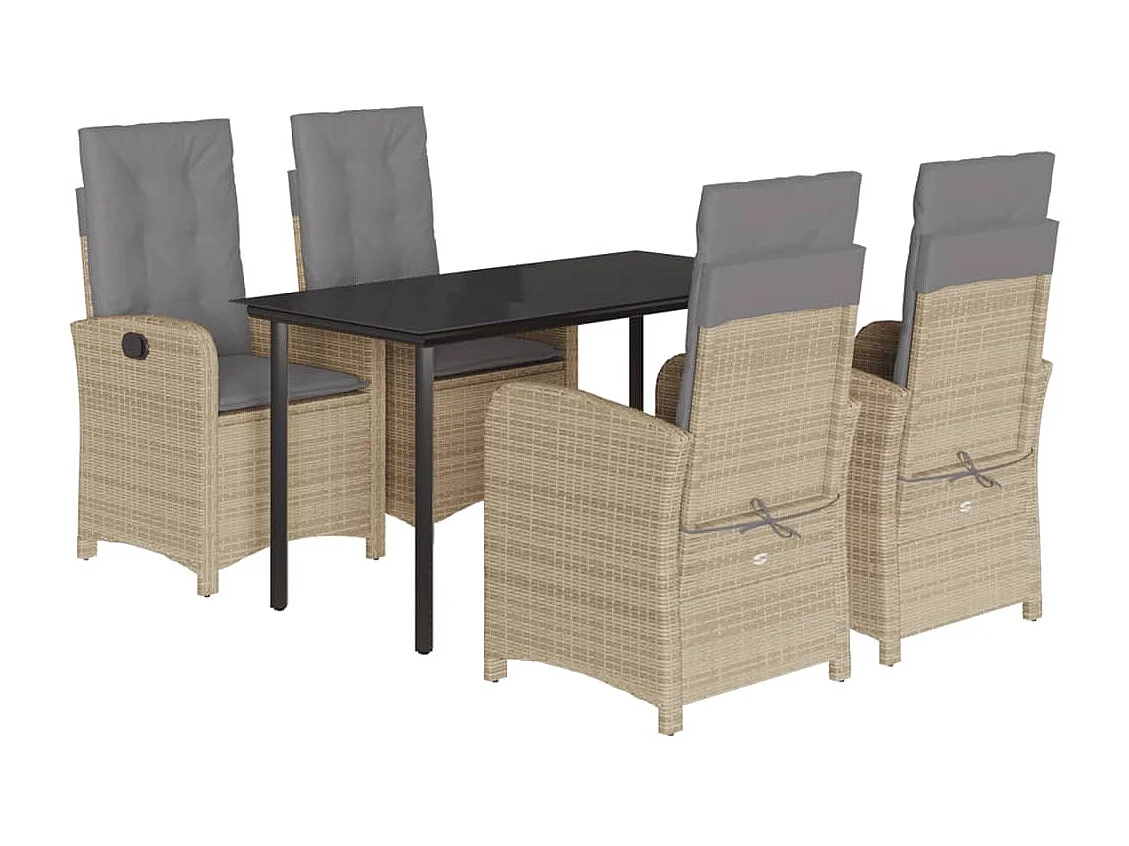Ensemble à manger de jardin coussins 5 pcs mélange beige rotin