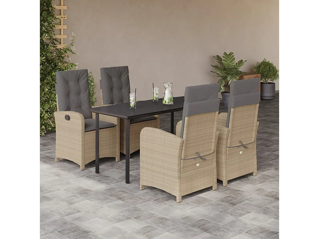 Ensemble à manger de jardin coussins 5 pcs mélange beige rotin