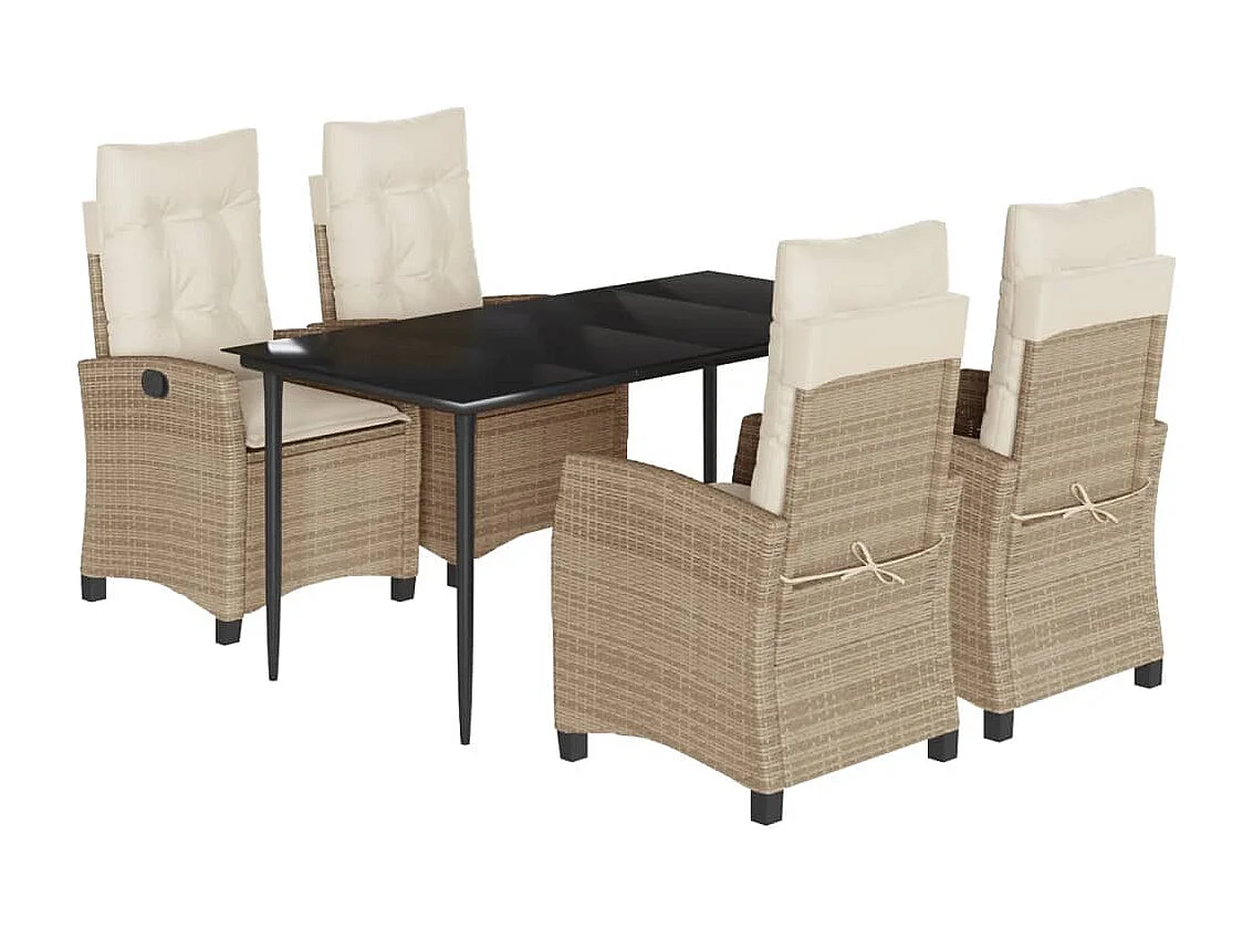 Ensemble à manger de jardin avec coussins 5pcs Beige poly rotin