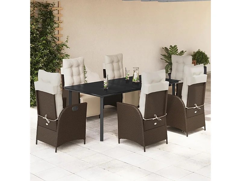 Ensemble à manger de jardin et coussins 7 pcs marron rotin