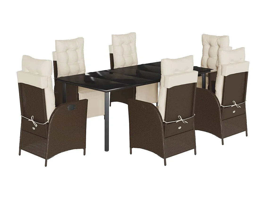 Ensemble à manger de jardin et coussins 7 pcs marron rotin