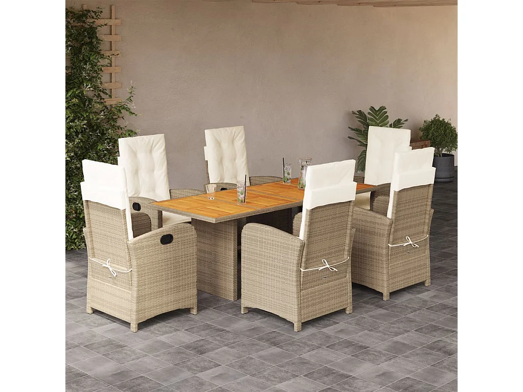 vidaXL Set comedor de jardín 7 pzas con cojines ratán sintético beige
