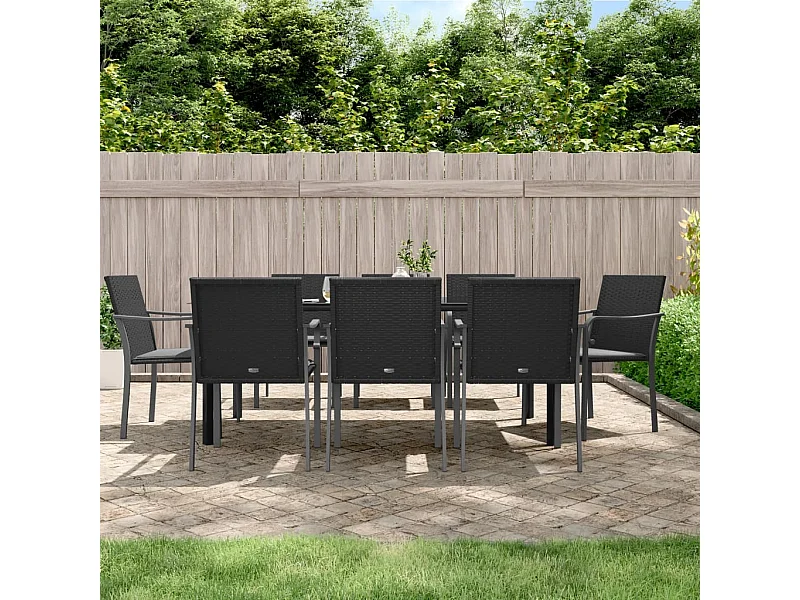 Ensemble à manger de jardin 9 pcs coussins résine tressée acier