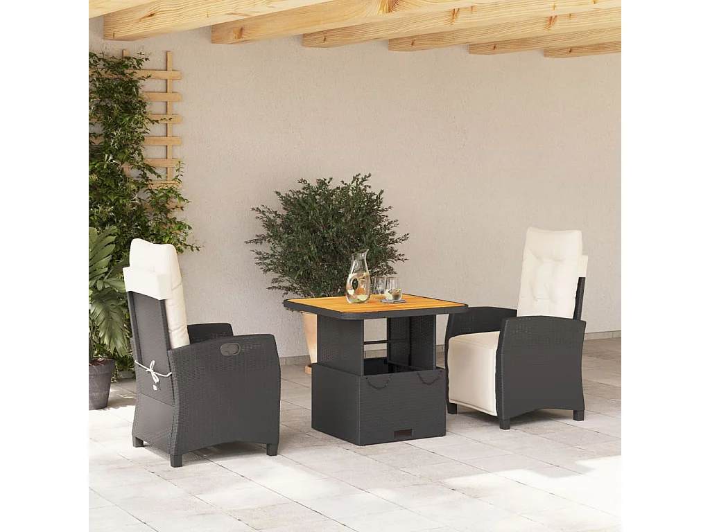 Ensemble à manger de jardin avec coussins 3 pcs Noir