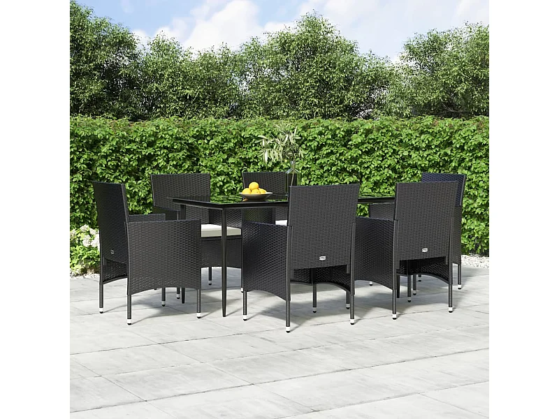 Ensemble à manger de jardin avec coussins 7 pcs Noir
