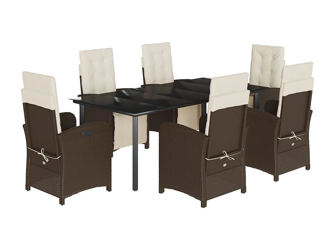 Ensemble à manger de jardin et coussins 7 pcs marron rotin