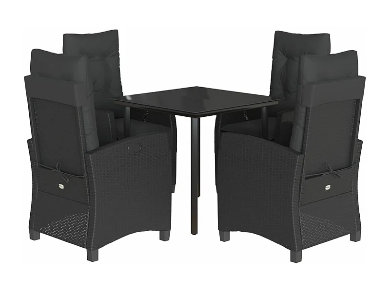 Ensemble à manger de jardin coussins 5pcs Noir Résine tressée