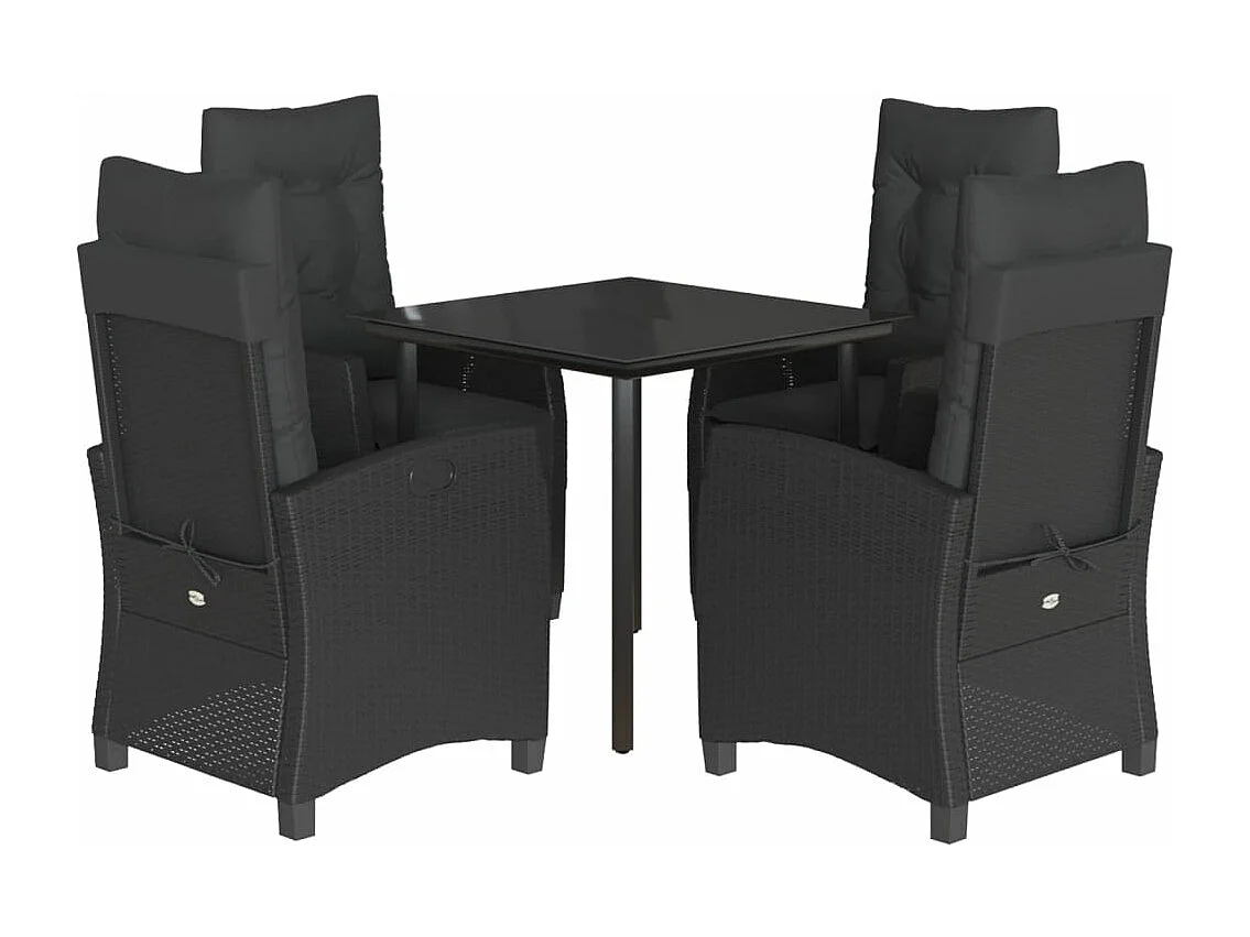 Ensemble à manger de jardin coussins 5pcs Noir Résine tressée