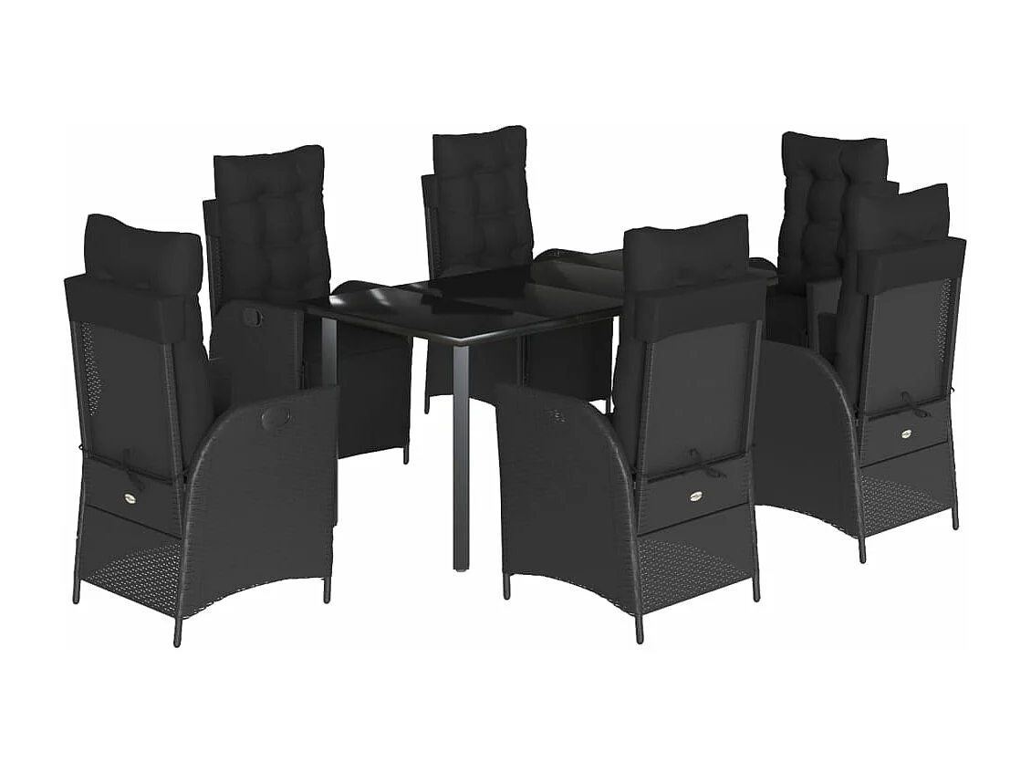 Ensemble à manger de jardin coussins 7pcs Noir Résine tressée