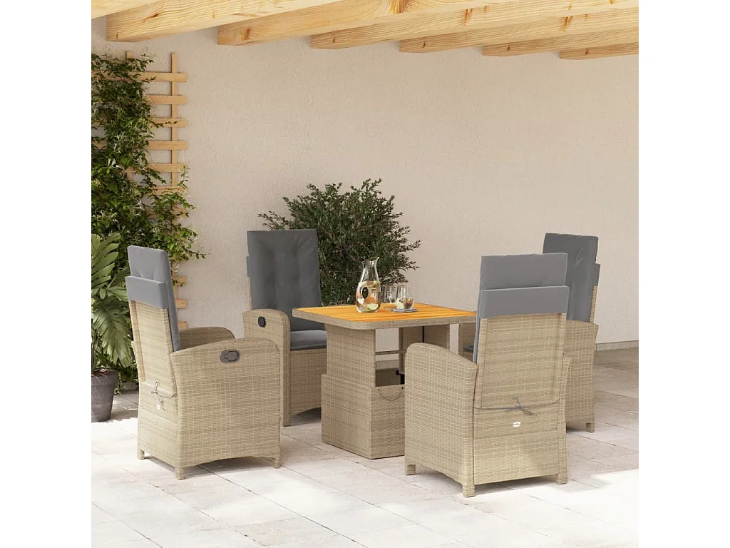 Ensemble à manger de jardin avec coussins 5pcs Beige poly rotin