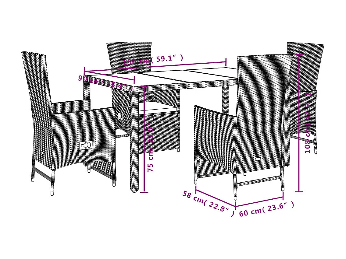Ensemble à manger de jardin avec coussins 5pcs Beige poly rotin