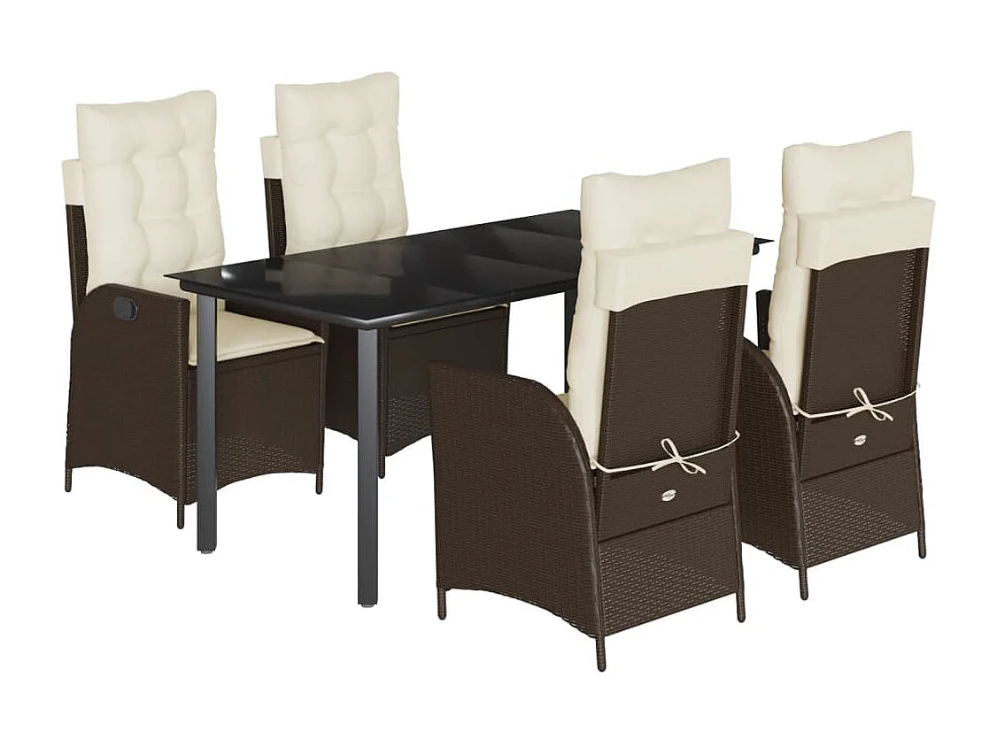 Ensemble à manger de jardin 5 pcs et coussins marron poly rotin