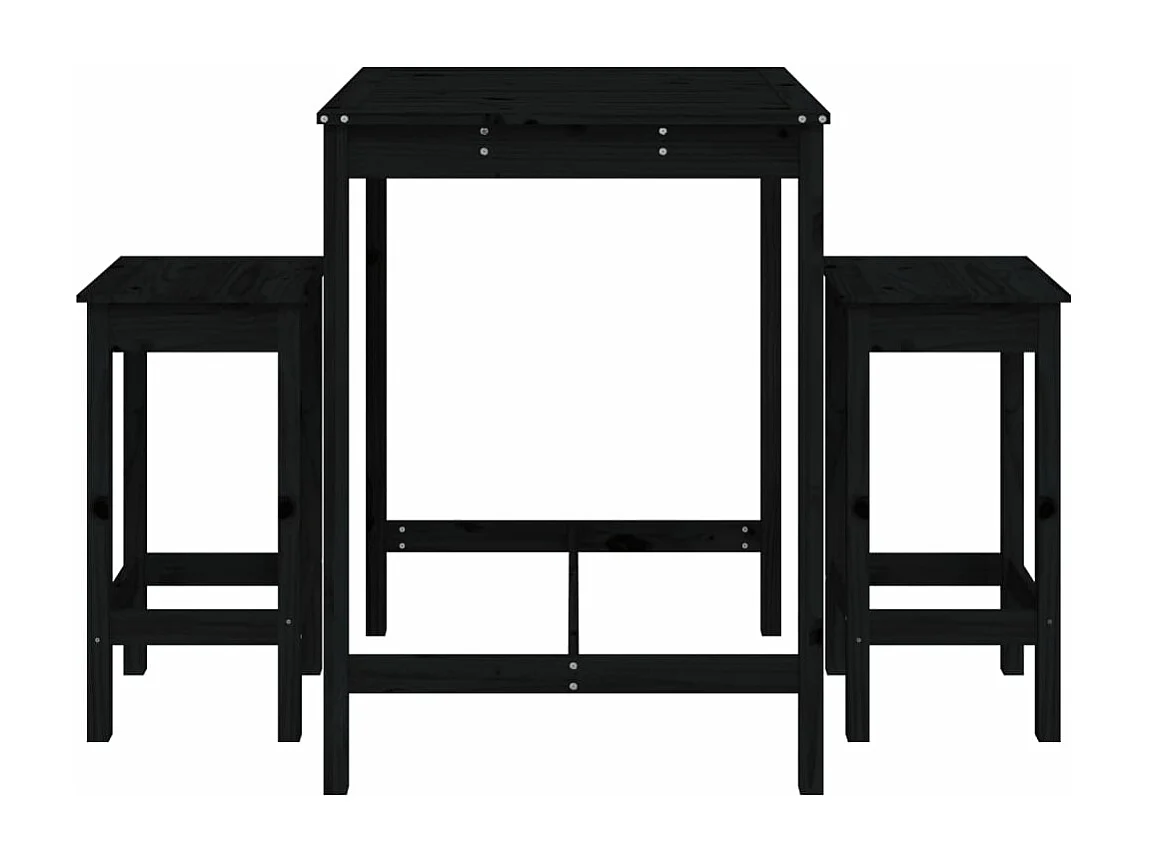 Ensemble de bar de jardin 3 pcs noir bois de pin massif