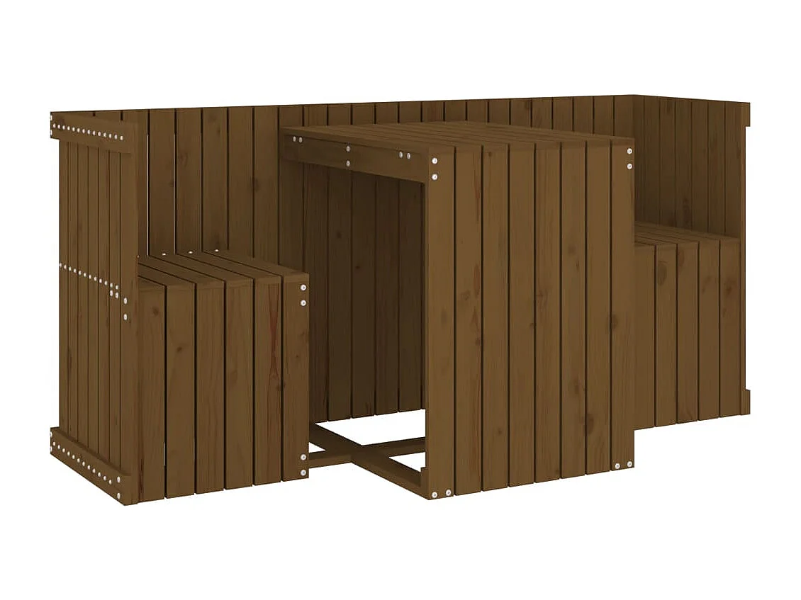 Set de balcon 2 places marron miel bois de pin massif