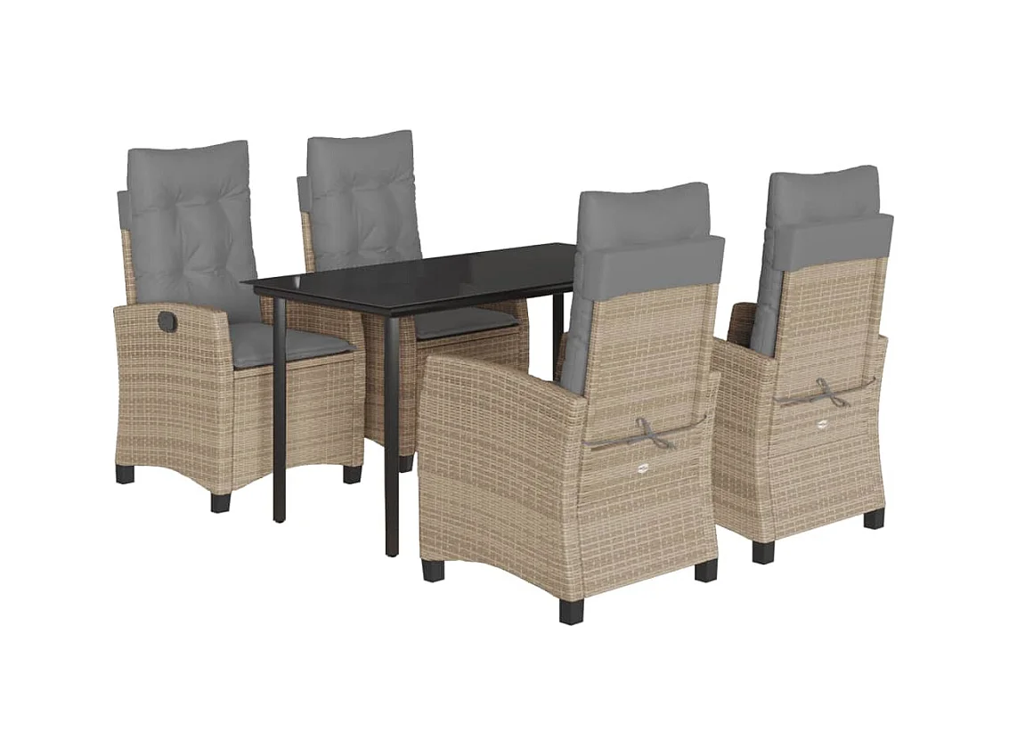 Ensemble à manger de jardin coussins 5 pcs mélange beige rotin
