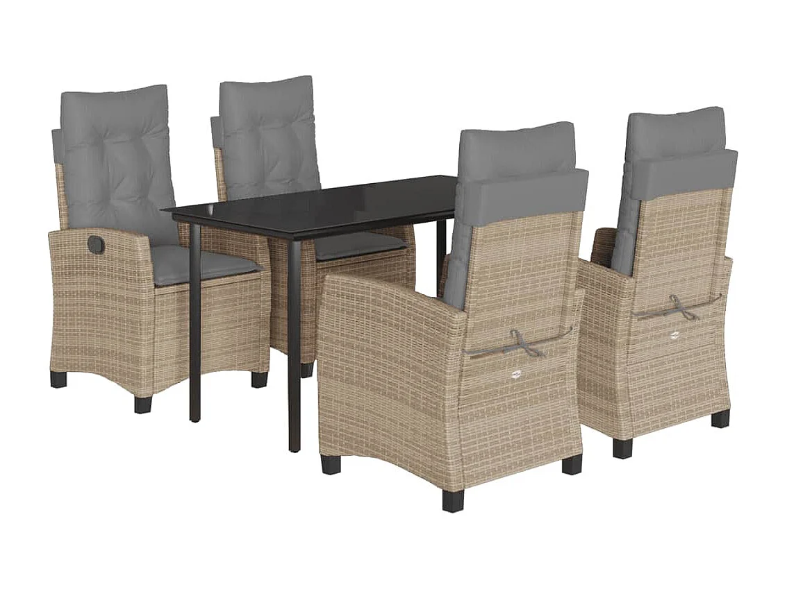 Ensemble à manger de jardin coussins 5 pcs mélange beige rotin