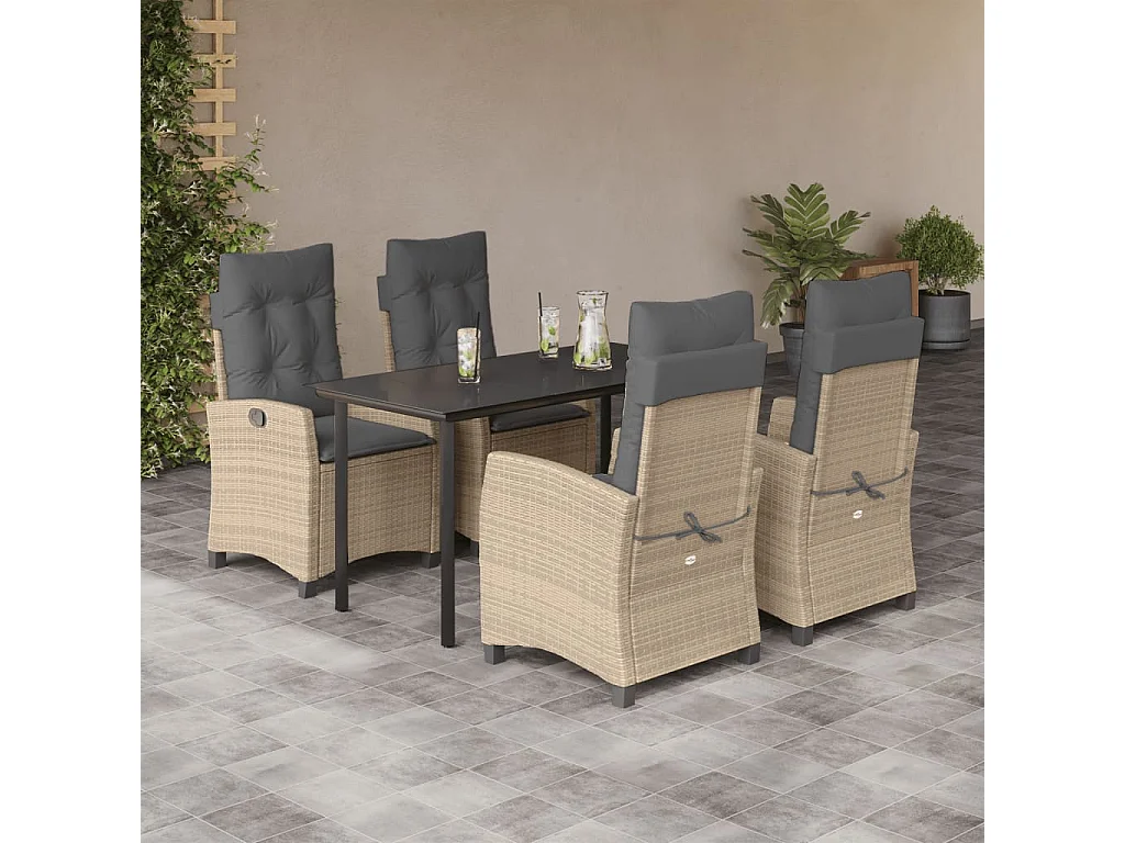 Ensemble à manger de jardin coussins 5 pcs mélange beige rotin