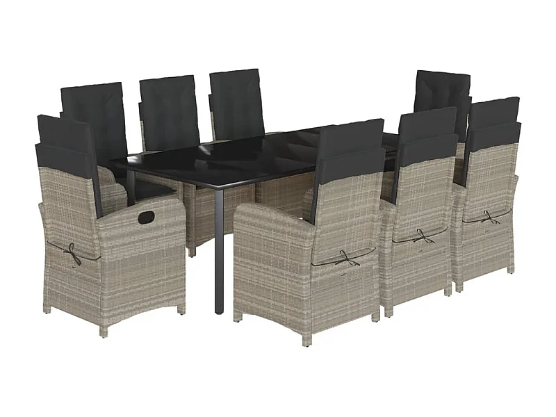 Ensemble à manger de jardin et coussins 9 pcs gris clair rotin