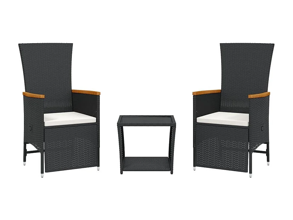 Ensemble à manger de jardin avec coussins 3 pcs Noir