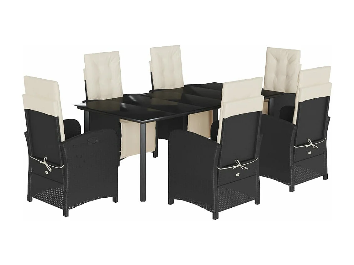 Ensemble à manger de jardin coussins 7pcs Noir Résine tressée