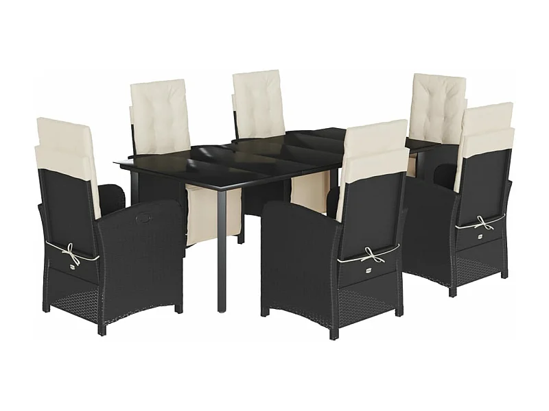 Ensemble à manger de jardin coussins 7pcs Noir Résine tressée