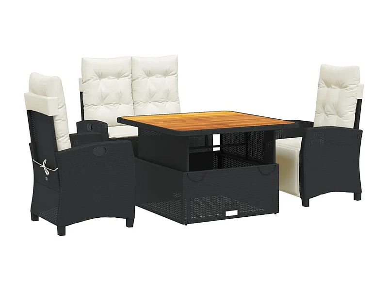 Ensemble à manger de jardin 4 pcs avec coussins noir