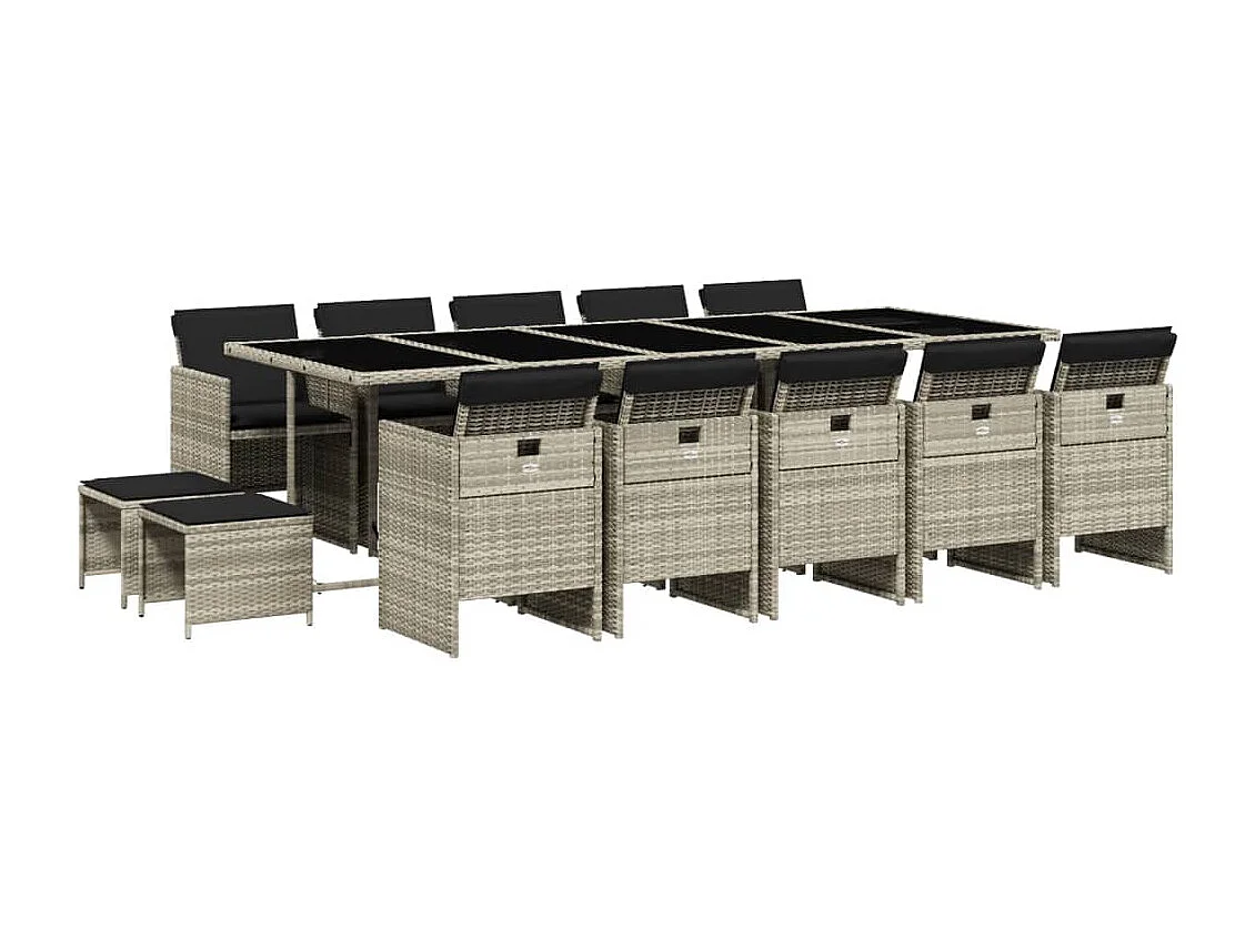 Ensemble à manger de jardin et coussins 15 pcs gris clair rotin