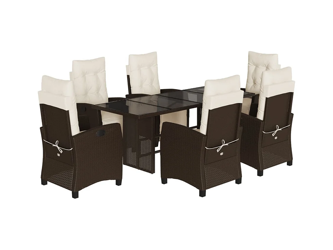 Ensemble à manger de jardin et coussins 7 pcs marron rotin