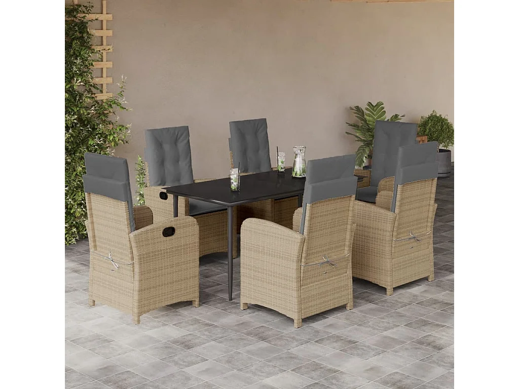 Ensemble à manger de jardin coussins 7 pcs mélange beige rotin