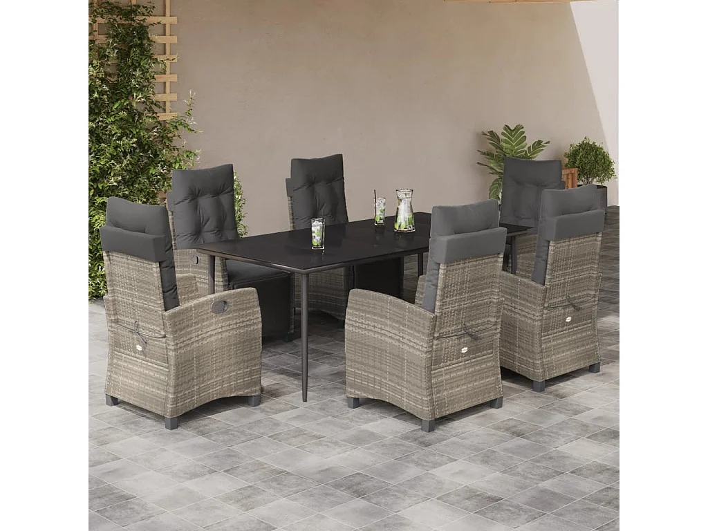 Ensemble à manger de jardin et coussins 7 pcs gris clair rotin