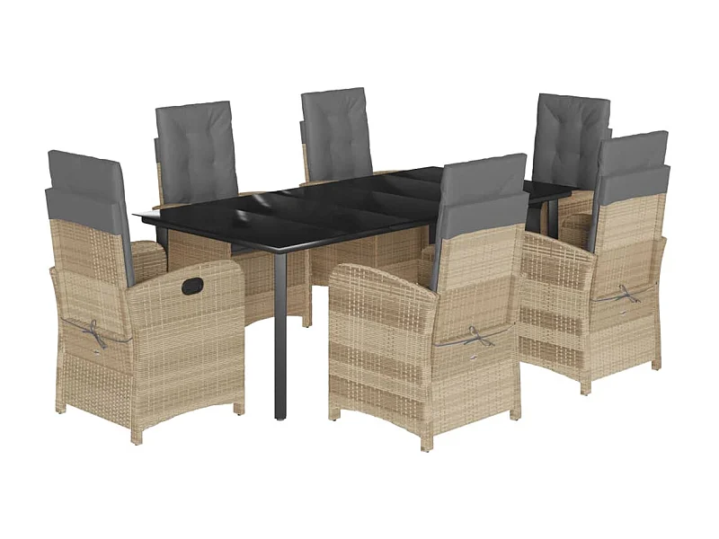 Ensemble à manger de jardin coussins 7 pcs mélange beige rotin