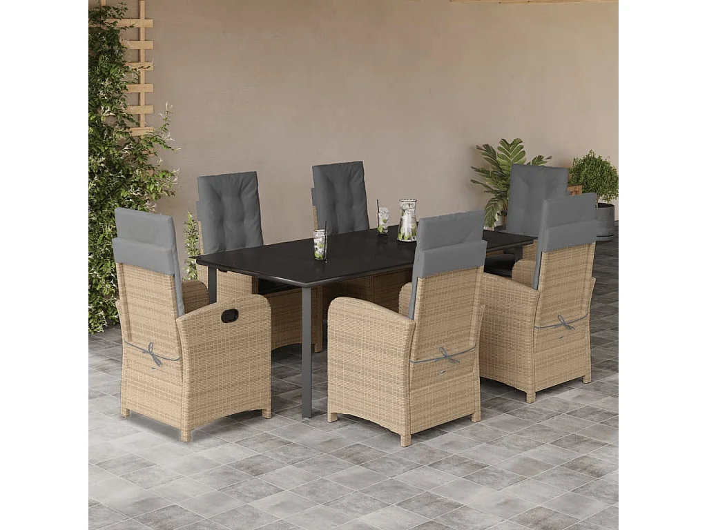 Ensemble à manger de jardin coussins 7 pcs mélange beige rotin