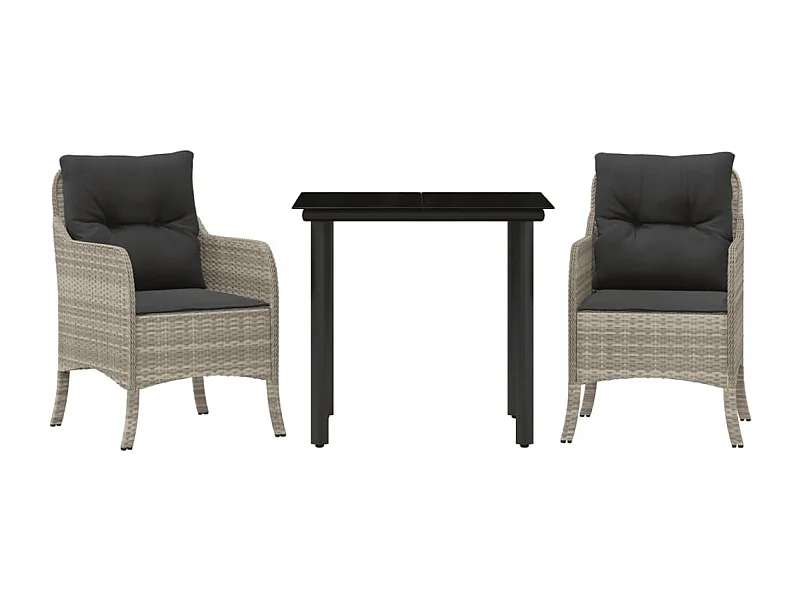 Ensemble à manger de jardin 3pcs coussins gris clair poly rotin