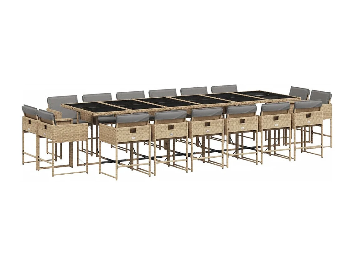 Ensemble à manger de jardin et coussins 17 pcs mélange beige
